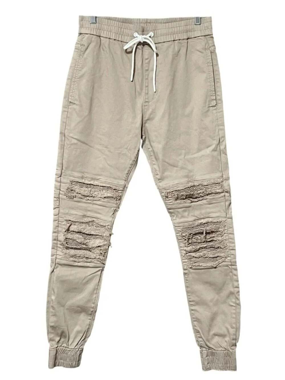 Saint Morta Men Abolished Jogger Pants S Bone Cotton Moto Distressed Streetwear